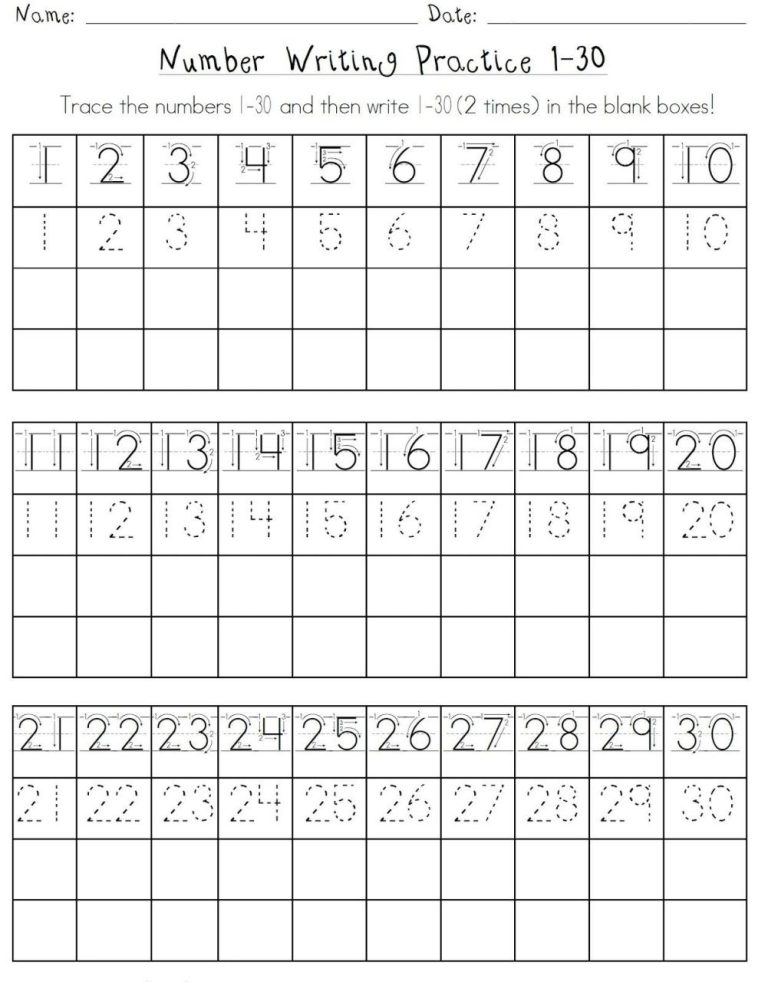 Kindergarten Worksheets Writing Numbers