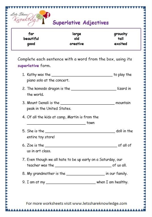 Adjectives Worksheets With Answers For Grade 3