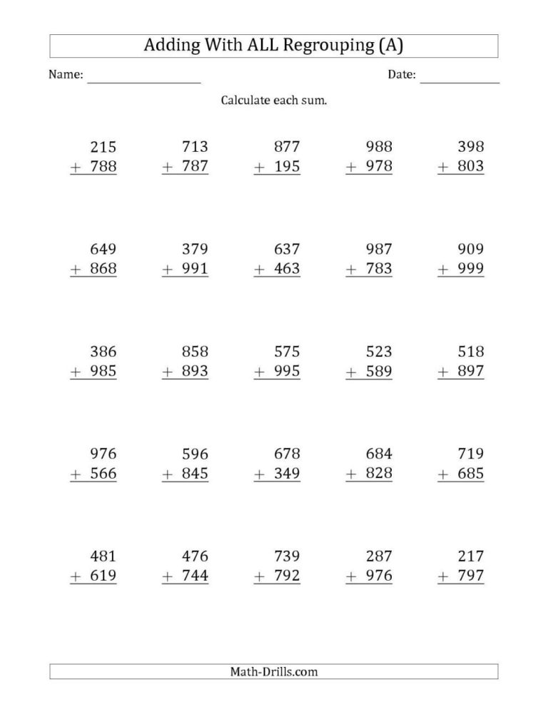 Subtraction Worksheets For Grade 4 With Borrowing