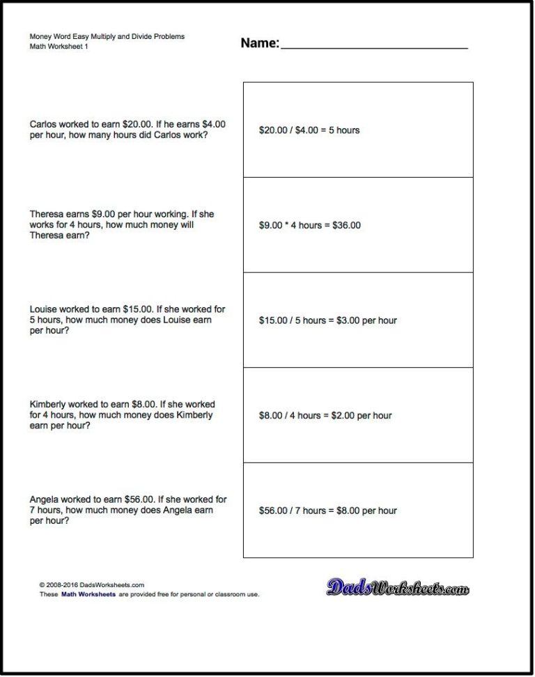 5th Grade Math Division Word Problems Worksheets Pdf