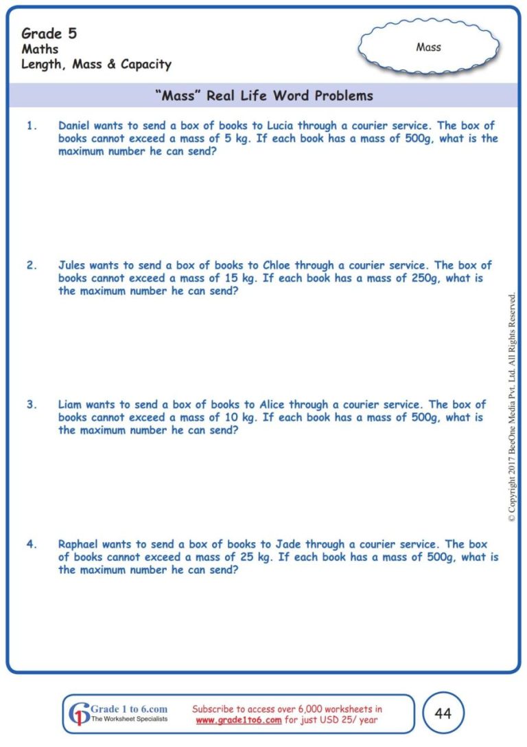 Grade 5 Multiplication Word Problems 5th Grade