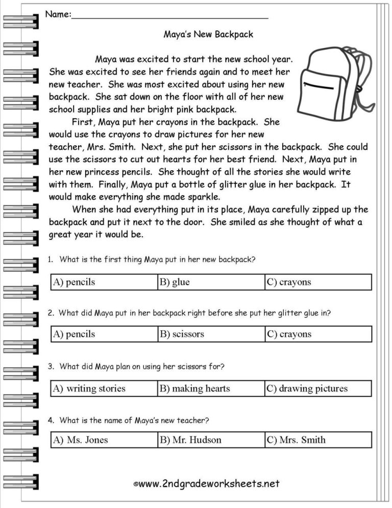 Reading Comprehension Worksheets For 2nd Grade Free