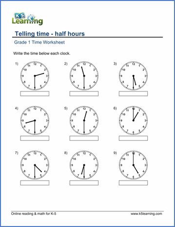 Telling Time To The Half Hour Worksheets Pdf