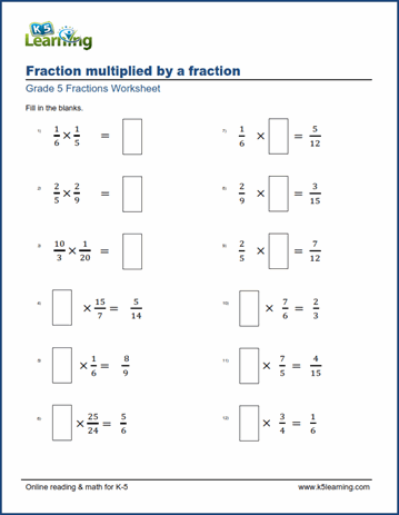 Free Printable Multiplying Fractions Worksheets