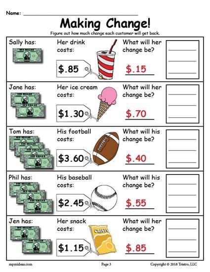 Free Money Worksheets For Kids